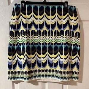 Talbots Geometric Pencil Skirt in Teal Yellow Green Purple Brown Cream
